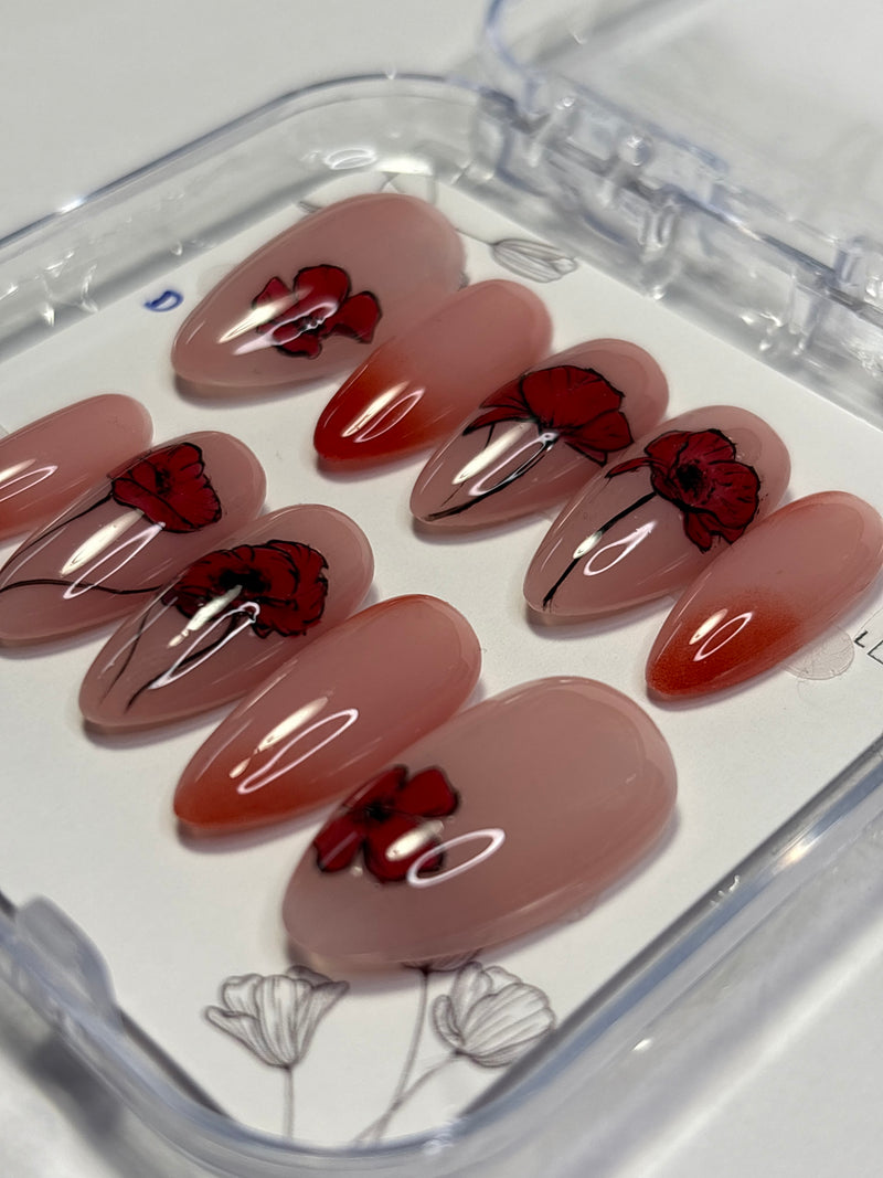 Press-On Nails Summer-Coquelicot