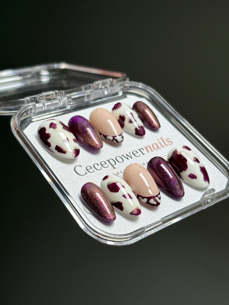 Press on Nails-Cow purple