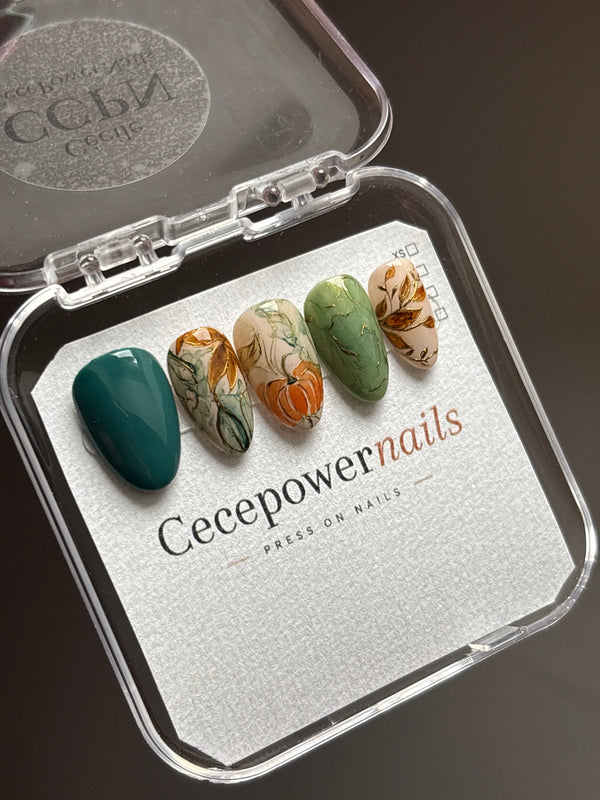 Press on Nails-Citrouille coloré