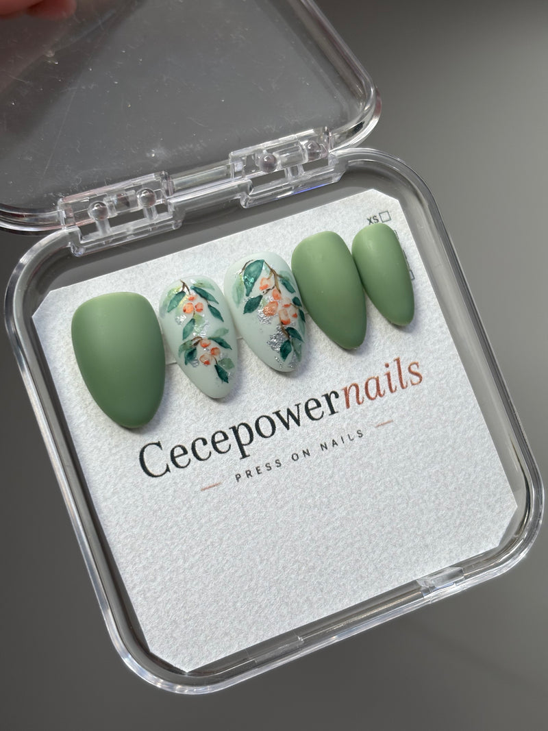 Press on Nails-Autumn Mint growvy