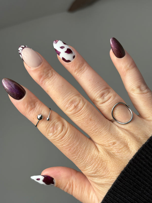 Press on Nails-Cow purple