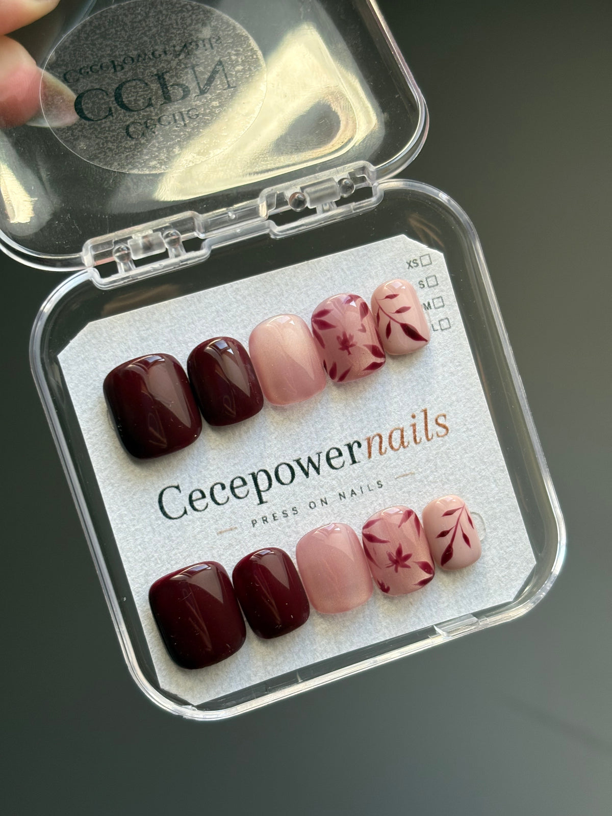 Press on Nails-Burgundy Garden