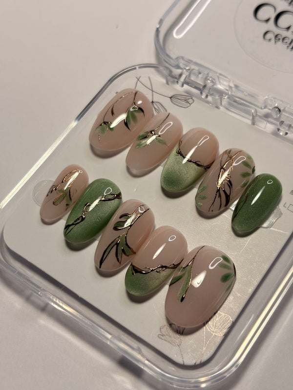 Press-On Nails Summer- Olive Branch