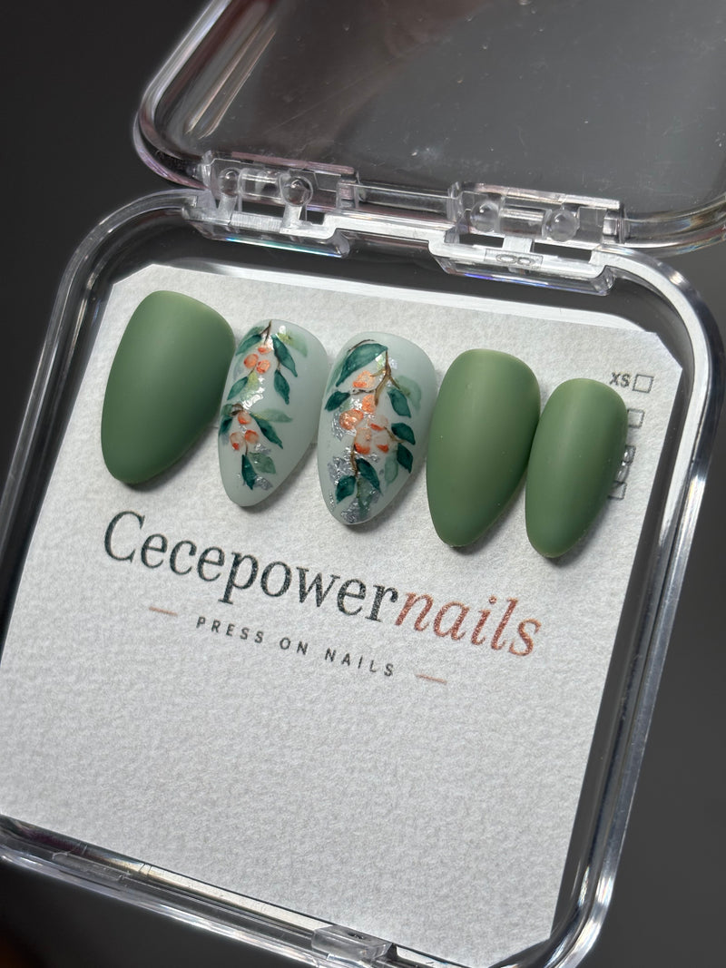 Press on Nails-Autumn Mint growvy
