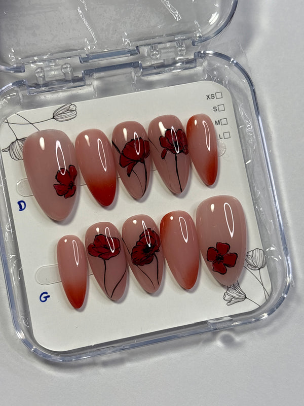 Press-On Nails Summer-Coquelicot