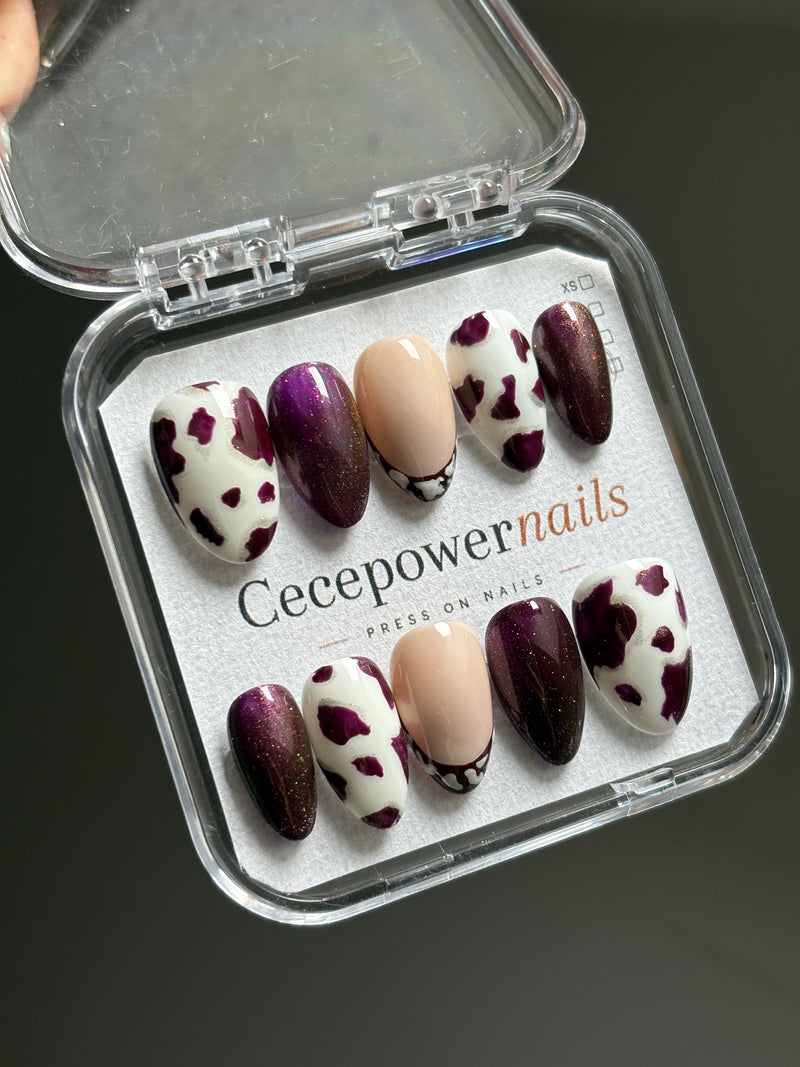 Press on Nails-Cow purple