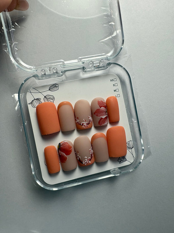 Press-On Nails -Teracota Flower
